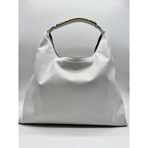 Donna Karan NY Bellmore smooth leather XL shoulder bag with bezel strap -WHITE